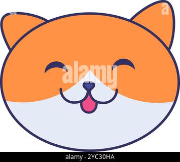 Chat rouge joyeux de la maison fermait les yeux dans le plaisir. Visage rouge de poussette satisfait. Image pour la conception d'un magasin pour animaux de compagnie ou d'une clinique vétérinaire. Vecteur plat simple Illustration de Vecteur