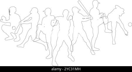 Joueurs de silhouettes de joueur de baseball Illustration de Vecteur