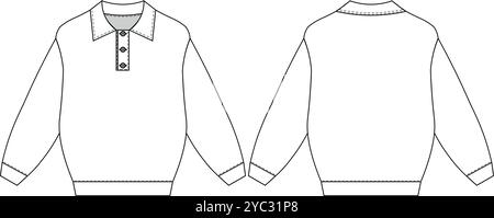 col polo boutonné col boutonné manches longues ballon ample sweat maillot de bain en maille Illustration de Vecteur