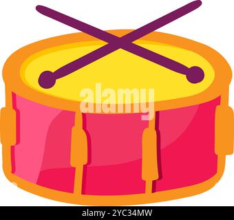 Une illustration vectorielle vibrante d'un tambour avec des baguettes dans un style de dessin animé joyeux. Un festival de musique animé ou une célébration avec une atmosphère joyeuse. Musique Illustration de Vecteur