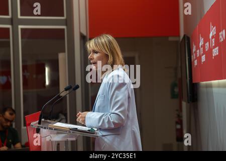 Barcelone, Espagne. 21 octobre 2024. LLU&#xef;sa Moret rend compte des négociations avec les partis politiques concernant l'application de l'accord d'investiture et du budget. LLU&#xef;sa Moret rinde cuentas de las negociaciones con los partidos pol&#xed;ticos sobre la aplicación del acuerdo de investidura y los presupuestos. Dans la photo:lluisa moret lundi 21 octobre 2024 (photo par Eric Renom/LaPresse) crédit : LaPresse/Alamy Live News Banque D'Images