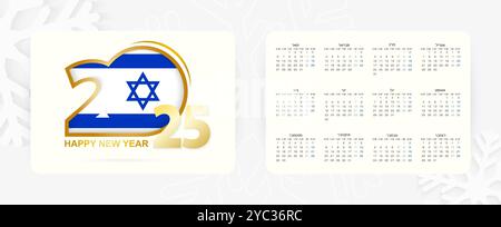 Calendrier horizontal de poche 2025 en hébreu. Icône du nouvel an 2025 avec drapeau d'Israël. Calendrier vectoriel. Illustration de Vecteur