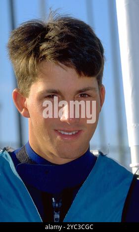 Agence photo PPL - Copyright réservé Circa1995 : le champion britannique BEN AINSLIE C médaillé d'or en classe laser à l'IYR de Nautica 1995 Banque D'Images