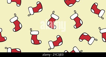 Modèle sans couture avec des bas de Noël sur jaune, illustration vectorielle de style doodle Illustration de Vecteur