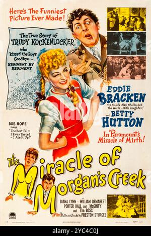 Le miracle de Morgan's Creek, affiche de film 1944 - histoire vraie de Trudy Kockenlocker - Eddie Bracken et Betty Hutton. Banque D'Images