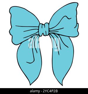 Icône Doodle Bow Tie Outline dessinée à la main, Design minimaliste, devant, couleur cyan et noire Illustration de Vecteur