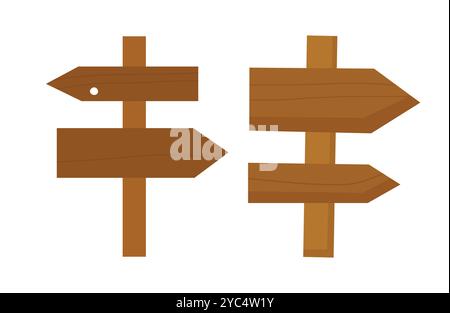 Ensemble d'illustrations de flèches de pointage simples en bois. Style plat simple. Illustration de Vecteur