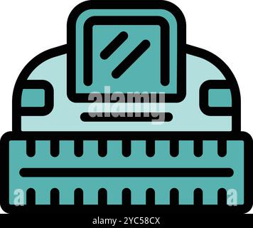 Moissonneuse-batteuse travaillant sur un champ rempli de blé, vue de face, dans le contour vectoriel d'icône de couleur Illustration de Vecteur