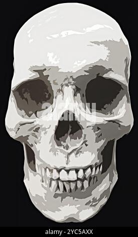 Dessin d'un crâne humain sur fond noir Banque D'Images
