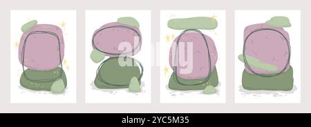 Cadre abstrait. Design de forme d'art, graphique moderne minimal dans le cercle scandinave minimaliste. Affiche simple avec des éléments de doodle dessinés à la main avec espace de copie pour le texte. Design naturel. Arrière-plan vectoriel Illustration de Vecteur