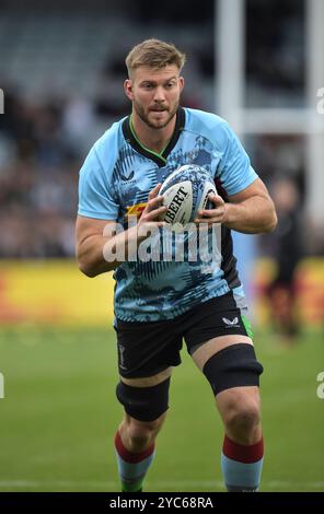 Stephan Lewis des Harlequins s'échauffe avant les Harlequins v Saracens, Gallagher Premiership Round 4 Derby Weekend match, The Stoop, Twickenham, Londres Banque D'Images