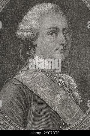 Louis Joseph de Bourbon (1736-1818) Prince de Condé (1740-1818). Portrait. Gravure. "Histoire de la Révolution française". Volume I, 1876. Banque D'Images