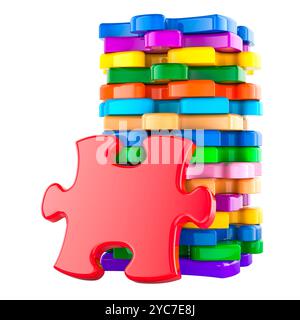 Pile de puzzles colorés, rendu 3D isolé sur fond blanc Banque D'Images