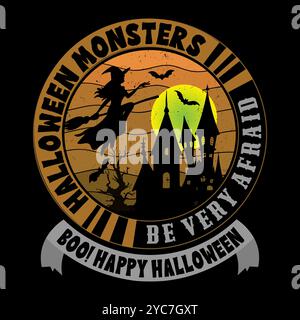 Modèles de T-shirt d'Halloween avec citrouilles, monstres, fantômes et Spooky Night Fun Vector illustration Illustration de Vecteur