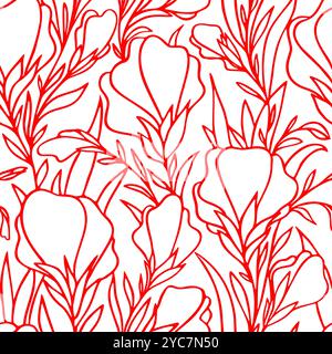 simple motif sans couture bicolore de grandes fleurs rouges sur fond blanc, texture, design Banque D'Images