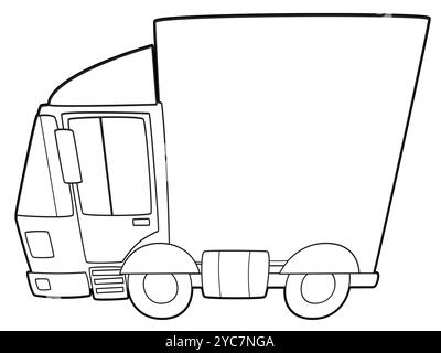 scène de dessin animé avec camion de cargaison sur fond blanc coloriage illustration isolée pour les enfants Banque D'Images