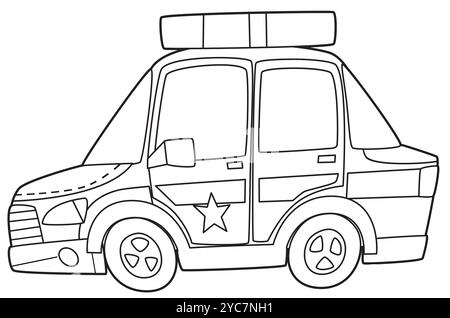 Coloriage page de voiture de police coloriage illustration isolée pour les enfants Banque D'Images