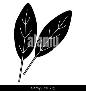 Silhouette noire de feuilles d'épinards, icône de glyphe de nourriture saine, illustration vectorielle Illustration de Vecteur