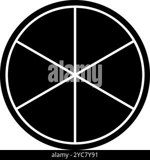 Cercle noir divisé en 6 fractions isolées sur fond blanc. Forme ronde coupée en six parties égales. Diagramme circulaire simple, roue statistique, graphique d'affaires. Illustration graphique vectorielle. Illustration de Vecteur