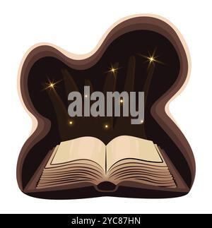 Livre ouvert magique avec des pages vierges, cahier sur fond sombre, littérature d'académie sombre, grand livre ouvert vintage, illustration de couleur vectorielle isolé Illustration de Vecteur