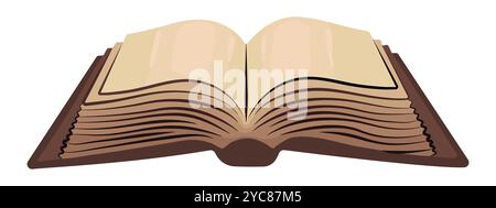 Vieilles pages blanches à livre ouvert unique, modèle avec papier vide, littérature sombre de l'académie, grand livre ouvert vintage, illustration de couleur vectorielle isolé sur w Illustration de Vecteur