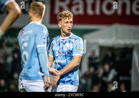 Roskilde, Danemark. 18 octobre 2024. Gustav Fraulo (23 ans) du FC Roskilde vu lors du match NordicBet Liga entre le FC Roskilde et Odense BK à Roskilde Idraetspark à Roskilde. Banque D'Images