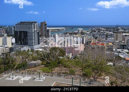 Vue, vue de Fort Adelaide Citadelle sur Port Louis, Océan Indien, Île Maurice, Afrique Banque D'Images