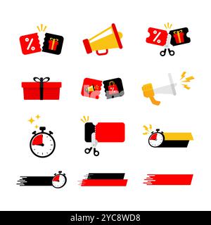 Pack d'icônes d'étiquettes promotionnelles et de rabais. Icônes vectorielles pour les promotions des campagnes de vente Illustration de Vecteur