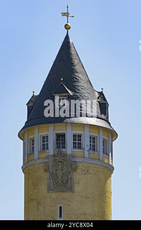 Le sommet de la tour source jaune à Bad EMS, Allemagne, Europe Banque D'Images