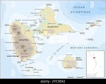 Carte vectorielle du territoire français d'outre-mer Guadeloupe Banque D'Images