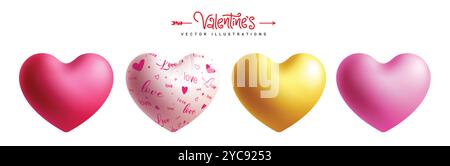 Design de l'ensemble de vecteur de ballon de coeur de Saint-Valentin. Joyeuse collection d'objets gonflables de symbole de ballon de coeur de saint-valentin. Message d'accueil d'illustration vectorielle Illustration de Vecteur
