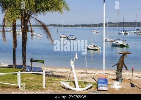 Voiliers à l'ancre à Sunset Beach, Soldiers point, Nouvelle-Galles du Sud, Australie, Océanie Banque D'Images