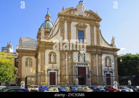 La façade de l'église du Gesu, Palerme, Sicile, Italie, Europe Banque D'Images