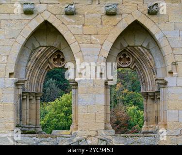 Fenêtres de l'abbaye de Rievaulx Banque D'Images