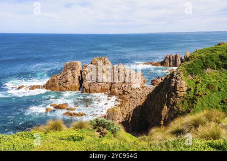 Structures rocheuses granitiques spectaculaires sous le point de vue Pinnacles à Cape Woolamai, Phillip Island, Victoria, Australie, Océanie Banque D'Images