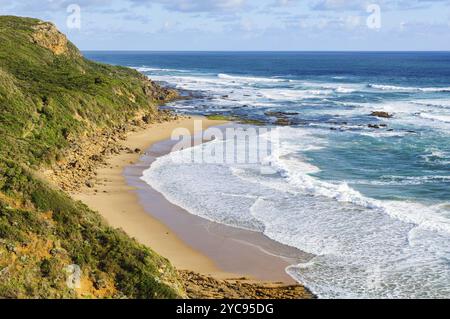 Vue depuis Castle Cove Lookout où la Great Ocean Walk rencontre la Great Ocean Road, Glenaire, Victoria, Australie, Océanie Banque D'Images