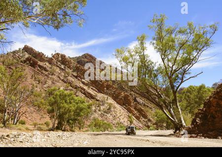 Excursion en 4x4 à Brachina gorge à Wilpena Pound, Flinders Ranges, Australie méridionale, Océanie Banque D'Images