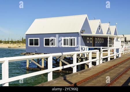 Gare de jetée et magasins, Busselton, WA, Australie, Océanie Banque D'Images