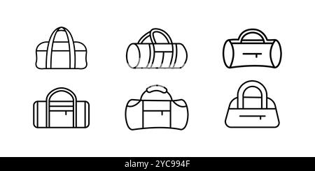 Jeu d'icônes de sac de sport. Sacs vectoriels. Contour noir sur fond blanc. Illustration de Vecteur