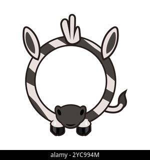 Cadre zèbre en cercle mignon. Avatar de dessin animé pour les jeux d'interface utilisateur. Cadre animal vide pour vos enfants déco, impression ou autocollants Illustration de Vecteur
