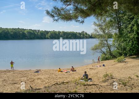 Plage au lac de l'aéroport, Tegel, Reinickendorf, Berlin, Allemagne, Badestrand am Flughafensee, Allemagne Banque D'Images