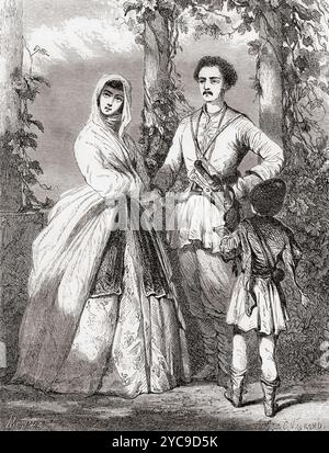 Robe typique en Géorgie, 19ème siècle. Extrait du Tour du monde, paru à Paris, 1860. Banque D'Images
