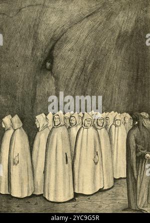 Le voyage du poète italien Dante Alighieri à travers l'au-delà, l'enfer, 23e Canto : les hypocrites, illustration de l'artiste Manfredo Manfredini, années 1900 Banque D'Images