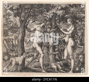 Robert Boissard - Adam et Eve, estampe, gravure, fin des années 1500 Banque D'Images