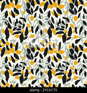 Motif imprimé fleuri sauvage moderne en tissu imprimé avec textures de tissu en lin. Fleurs sombres boho dessinées à la main stylisées pour les éléments de design décoratifs Banque D'Images