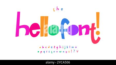 Police colorée ludique, lettres joyeuses, alphabet audacieux rebondissant pour logo et titre joyeux, texte de dessin animé rebondissant engageant, plaisir jeune Illustration de Vecteur