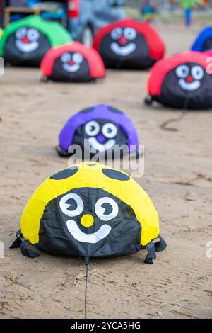 Cerfs-volants volés au St Anne's International Kite Festival qui s'est tenu sur la plage de St Anne's, Lancashire, Royaume-Uni en septembre 2024 Banque D'Images