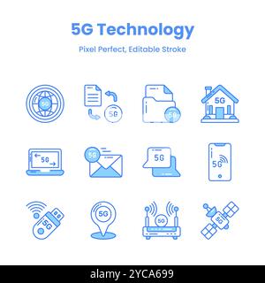 Révolutionnez vos conceptions avec nos icônes de réseau 5G inspirez l'innovation et véhiculez l'essence de la technologie de pointe à travers une collection organisée de Illustration de Vecteur