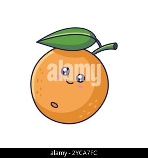 Joli personnage orange kawaii. Illustration d'une icône de dessin animé vectorisé à la main. Caractère orange dans un style doodle. Isolé sur fond blanc. Illustration de Vecteur
