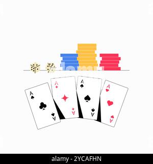 Main de poker et jetons en illustration vectorielle plate symbolisant le jeu, la chance et la stratégie, isolé sur fond blanc Illustration de Vecteur